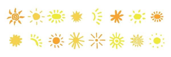 Hand drawn sun collection. Abstract logo and print design templates. Doodle vector icons isolated on white background