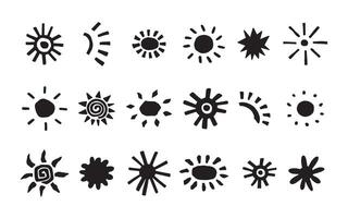 Hand drawn sun collection. Abstract logo and print design templates. Doodle vector icons isolated on white background.