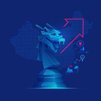 concept of China business metaphor, graphic of dragon chess piece with economy element vector