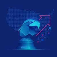 concept of USA business metaphor, graphic of eagle chess piece with economy element vector