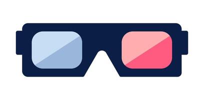 3D glasses vector icon. Plastic or cardboard accessory for cinema, film. Simple eyeglasses with blue and red lenses, three-dimensional and stereo effect. Flat cartoon clipart isolated on white