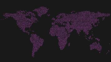 Purple halftone world map background - vector dot pattern illustration