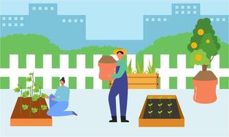 People gardener farmer together arrangement green roof illustration vector