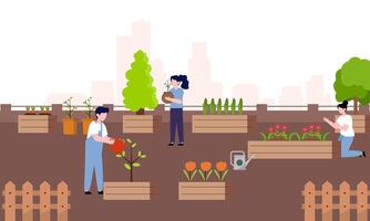 People gardener farmer together arrangement green roof illustration vector