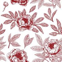 Abstract modern floral seamless pattern with hand drawn flower in Toile de jouy style. Retro elegance repeat print. Vintage design for fabric, wallpaper or wrapping vector