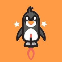 moderno y minimalista pingüino con cohete vector logo