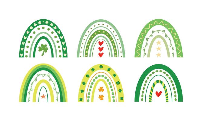 St. Patrick s day rainbow. Set of 6 hand drawn cute boho rainbow. Saint Patricks day clipart