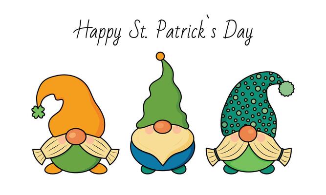 3 St. Patrick s Day Irish gnomes. Leprechauns illustration for cards, decor, shirt design, invitation to the pub.