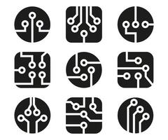 electrical circuit diagram, data communication flow, technology icons artificial intelligence, vector illustration