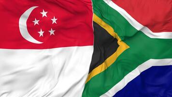 Singapore and South Africa Flags Together Seamless Looping Background, Looped Bump Texture Cloth Waving Slow Motion, 3D Rendering video
