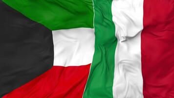 Kuwait and Italy Flags Together Seamless Looping Background, Looped Bump Texture Cloth Waving Slow Motion, 3D Rendering video