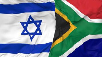 Israel and South Africa Flags Together Seamless Looping Background, Looped Bump Texture Cloth Waving Slow Motion, 3D Rendering video