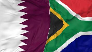 qatar en zuiden Afrika vlaggen samen naadloos looping achtergrond, lusvormige buil structuur kleding golvend langzaam beweging, 3d renderen video
