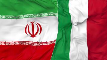 Iran and Italy Flags Together Seamless Looping Background, Looped Bump Texture Cloth Waving Slow Motion, 3D Rendering video