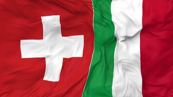 Switzerland and Italy Flags Together Seamless Looping Background, Looped Bump Texture Cloth Waving Slow Motion, 3D Rendering video