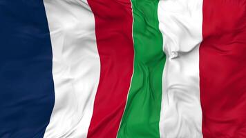 France and Italy Flags Together Seamless Looping Background, Looped Bump Texture Cloth Waving Slow Motion, 3D Rendering video