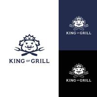 Cool mascot king pig grill logo design vector