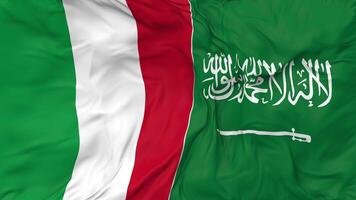 KSA, Kingdom of Saudi Arabia and Italy Flags Together Seamless Looping Background, Looped Bump Texture Cloth Waving Slow Motion, 3D Rendering video