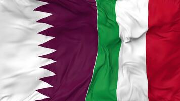 Qatar and Italy Flags Together Seamless Looping Background, Looped Bump Texture Cloth Waving Slow Motion, 3D Rendering video