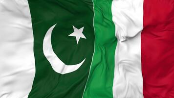 Pakistan and Italy Flags Together Seamless Looping Background, Looped Bump Texture Cloth Waving Slow Motion, 3D Rendering video