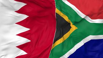 Bahrain and South Africa Flags Together Seamless Looping Background, Looped Bump Texture Cloth Waving Slow Motion, 3D Rendering video