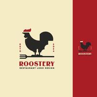 Chicken rooster ,fork vintage restaurant logo vector