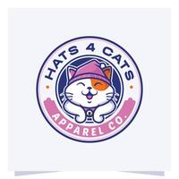cute cat mascot cartoon emblem and stamp logo design vector template