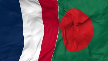 France and Bangladesh Flags Together Seamless Looping Background, Looped Bump Texture Cloth Waving Slow Motion, 3D Rendering video