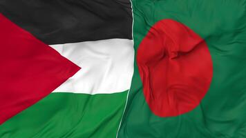 Palestine and Bangladesh Flags Together Seamless Looping Background, Looped Bump Texture Cloth Waving Slow Motion, 3D Rendering video