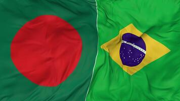 Bangladesh y Brasil banderas juntos sin costura bucle fondo, serpenteado bache textura paño ondulación lento movimiento, 3d representación video