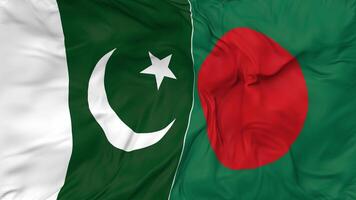 Pakistan e bangladesh bandiere insieme senza soluzione di continuità looping sfondo, loop urto struttura stoffa agitando lento movimento, 3d interpretazione video