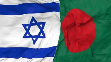 Israel and Bangladesh Flags Together Seamless Looping Background, Looped Bump Texture Cloth Waving Slow Motion, 3D Rendering video