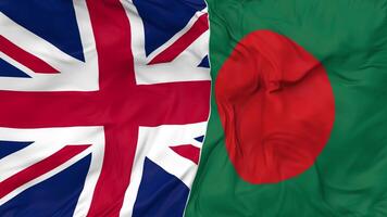 United Kingdom and Bangladesh Flags Together Seamless Looping Background, Looped Bump Texture Cloth Waving Slow Motion, 3D Rendering video