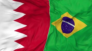 Bahrain and Brazil Flags Together Seamless Looping Background, Looped Bump Texture Cloth Waving Slow Motion, 3D Rendering video