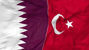 Qatar and Turkey Flags Together Seamless Looping Background, Looped Bump Texture Cloth Waving Slow Motion, 3D Rendering video
