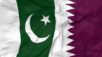 Qatar and Pakistan Flags Together Seamless Looping Background, Looped Bump Texture Cloth Waving Slow Motion, 3D Rendering video