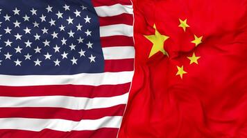 United States and China Flags Together Seamless Looping Background, Looped Bump Texture Cloth Waving Slow Motion, 3D Rendering video