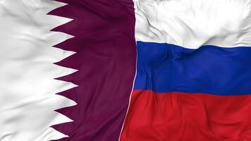 Russia and Qatar Flags Together Seamless Looping Background, Looped Bump Texture Cloth Waving Slow Motion, 3D Rendering video