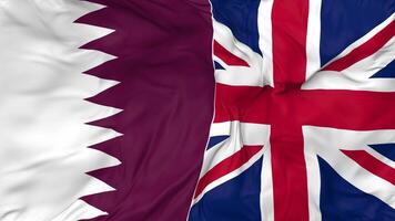 United Kingdom and Qatar Flags Together Seamless Looping Background, Looped Bump Texture Cloth Waving Slow Motion, 3D Rendering video