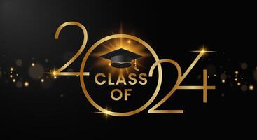 Class of 2024 with gold design. Congratulations Class of 2024 greeting background. Congrats Graduated. Greeting Card, Banner, Poster. Vector Illustration.