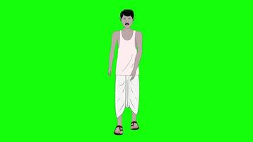 Indian poor man walk-cycle front view cartoon character animation loop video