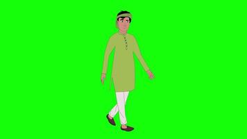 Indian men cartoon character walk-cycle animation green screen loop video