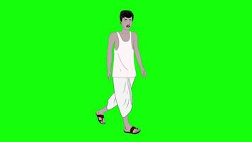 Indian poor man walk-cycle cartoon character animation loop video
