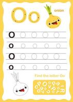 Tracing letters alphabet. Uppercase and lowercase letter o Engish alphabet. Handwriting exercise for kids. Vector illustration