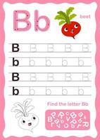 Tracing letters alphabet. Uppercase and lowercase letter B Engish alphabet. Handwriting exercise for kids. Vector illustration