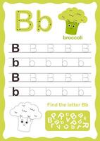 Tracing letters alphabet. Uppercase and lowercase letter B Engish alphabet. Handwriting exercise for kids. Vector illustration