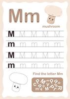 Tracing letters alphabet. Uppercase and lowercase letter M Engish alphabet. Handwriting exercise for kids. Vector illustration