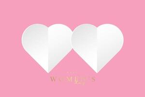 Two hearts of Women's Day on 8th of march banner. International women's day concept for banners, webs, backdrops, arts, posters style with white heart and texts vector