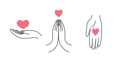 Hand signs gesture with heart set vector