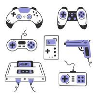 Video game controller and joysticks doodle set vector